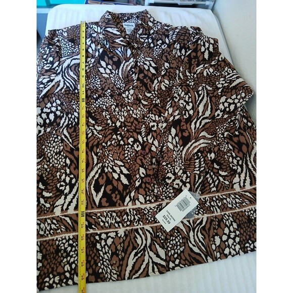 BonWorth Womens XL Button Up Blouse Long Sleeve Brown Black Animal Print Classic - Picture 9 of 15